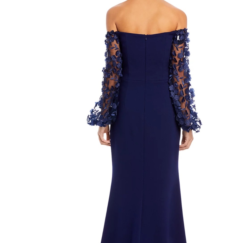 Eliza J Off Shoulder Navy Dress with 3D Floral Sleeves Gown MOB MOG - Picture 10 of 10